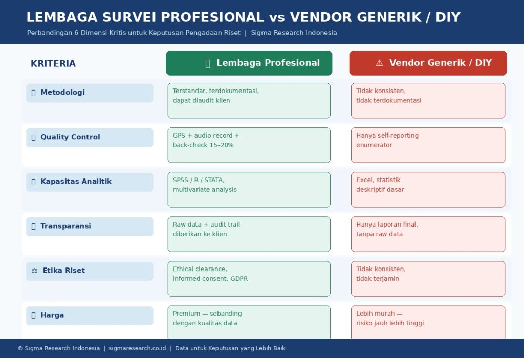 Perbandingan lembaga survei profesional versus vendor generik DIY Indonesia